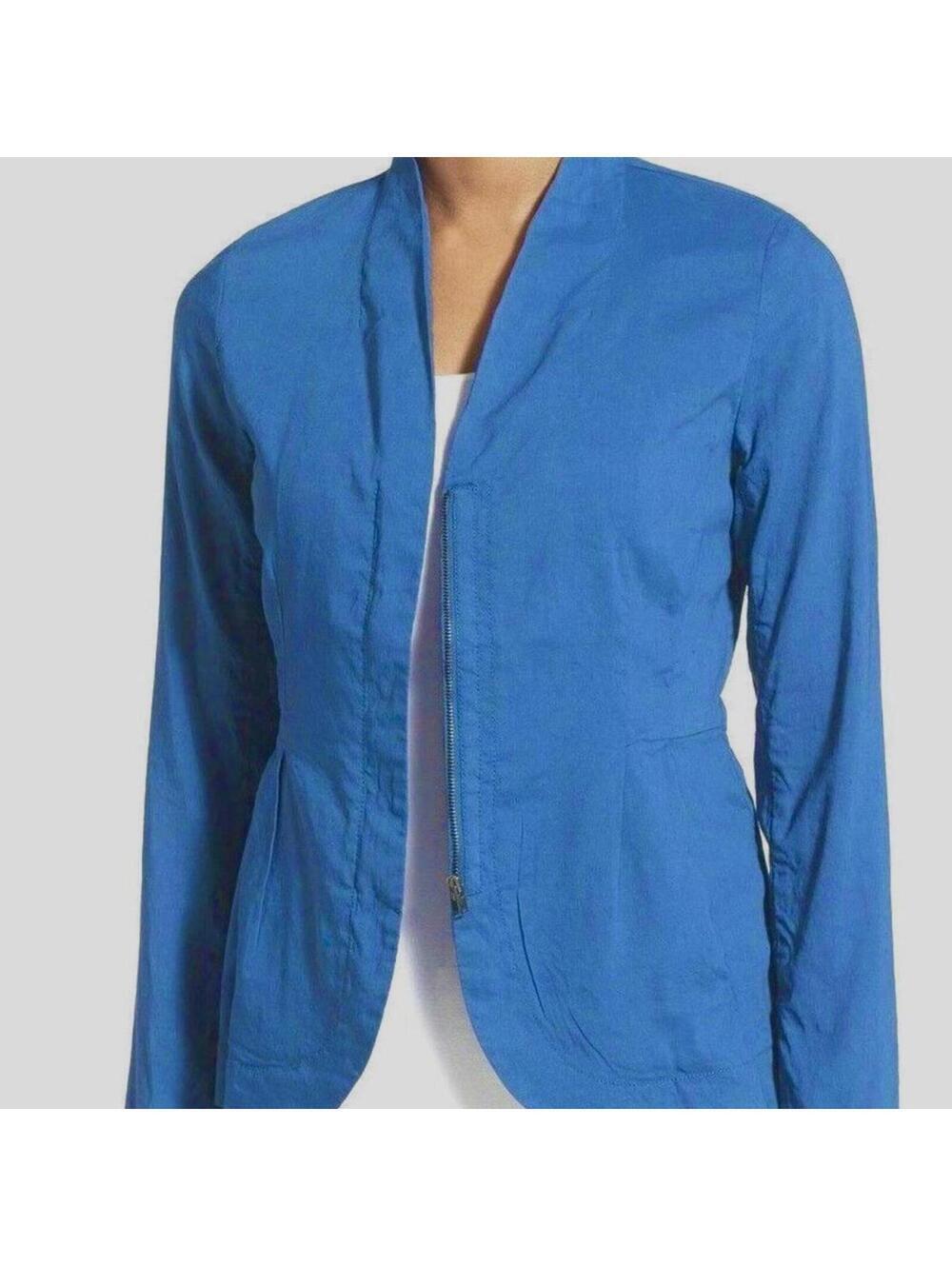 Eileen Fisher blue organic linen jacket spring summer office business casual